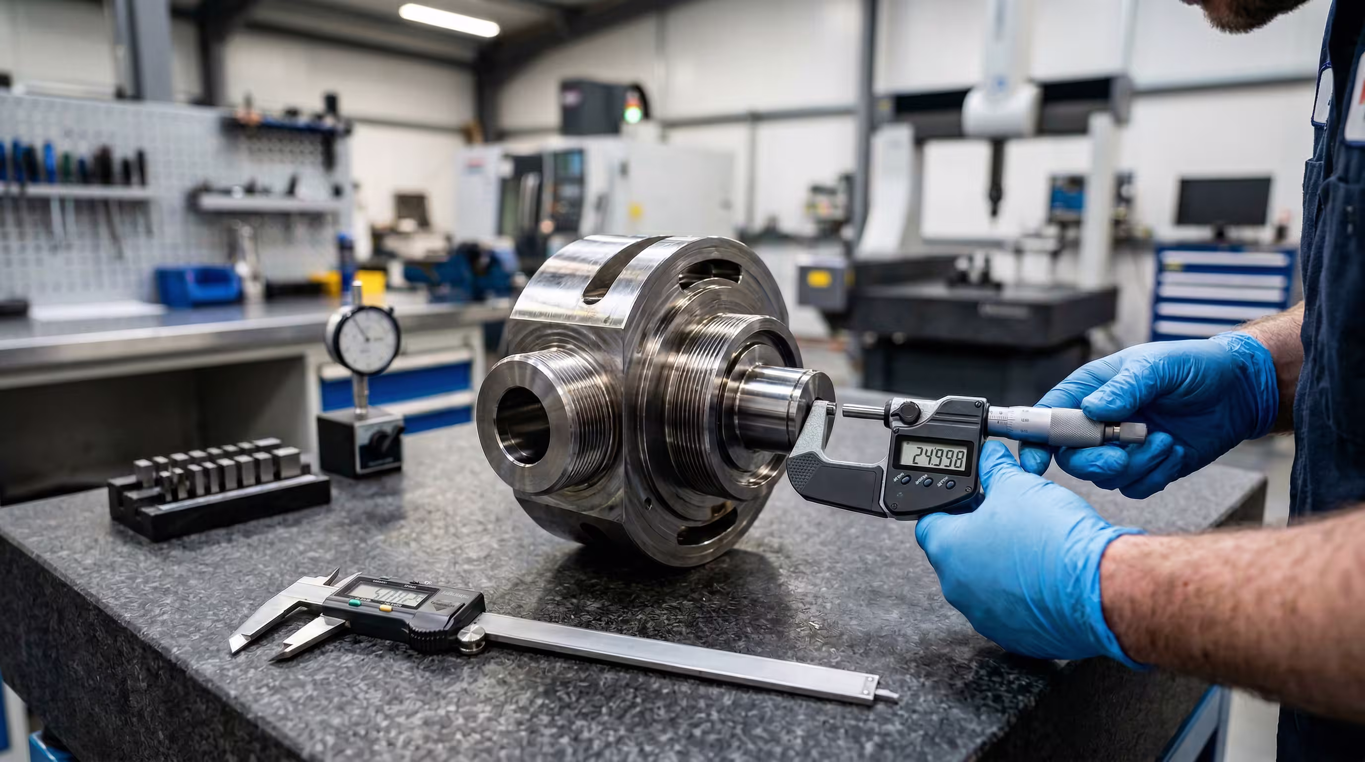 Peça usinada com foco em tolerâncias apertadas e controle dimensional industrial